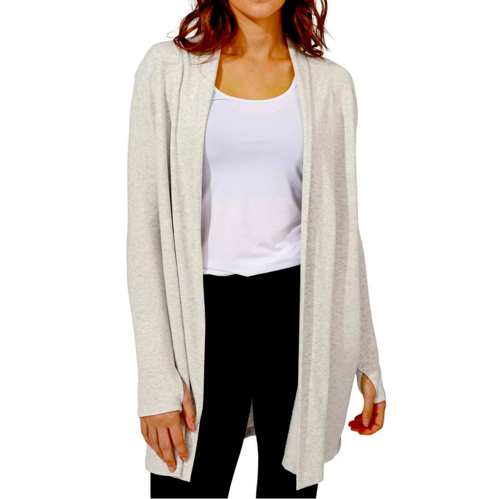 Active Life Elegant Cream Open-Front Midweight Sweater w/ Pockets & Thumb Holes